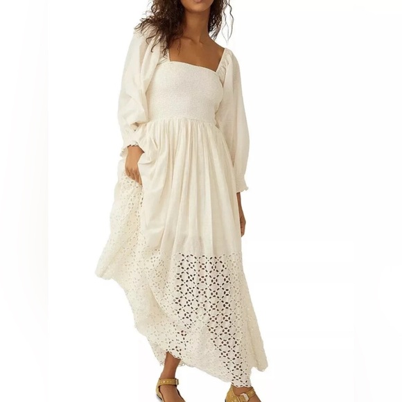 Free People Dresses & Skirts - Free People Perfect Storm Midi Dress Tea Ivory Women's Size Small